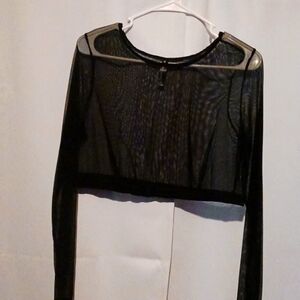 Black long sleeve mesh crop top